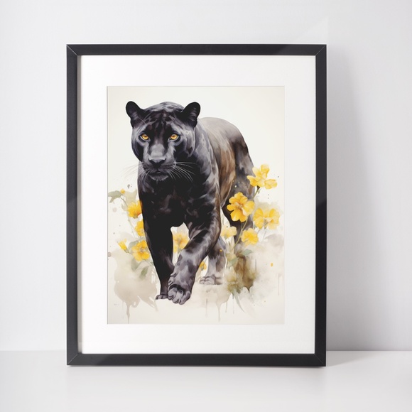 Watercolor Black Jaguar Wall Art Print Unframed - Majestic Jungle Elegance - Picture 2 of 6